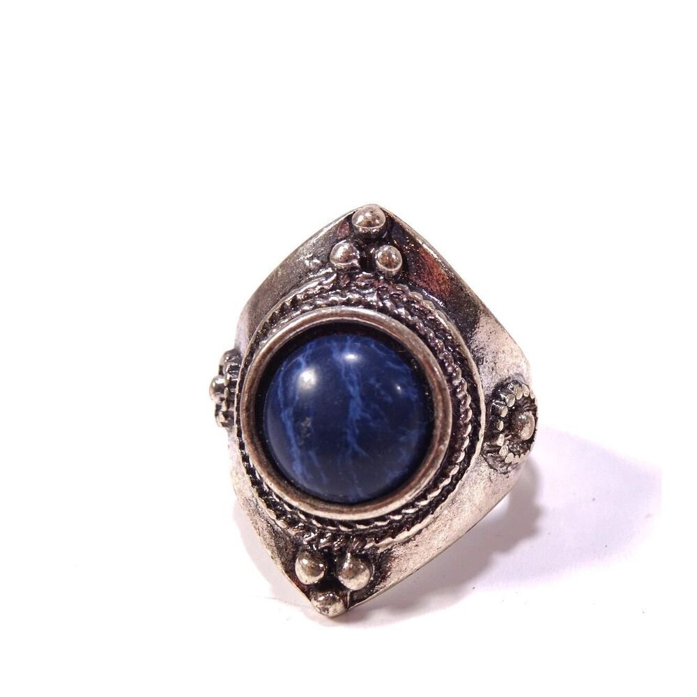 Designer Women's Antique Silver Lapis Blue Stone RING Sz 6 NWOT 89